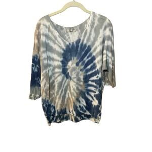 Angela‎ Blouse Top Women's SZ L Multicolor Tie Dye 1/4 Sleeve Crew Neck Knitted